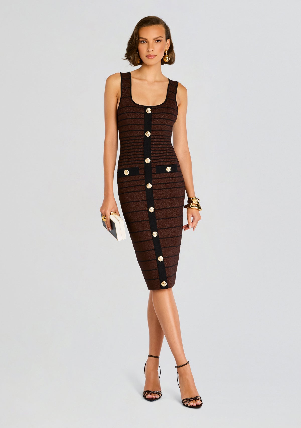 Weyla Metallic Knit Dress by retrofête in Metallic Earth/Black, product image 1