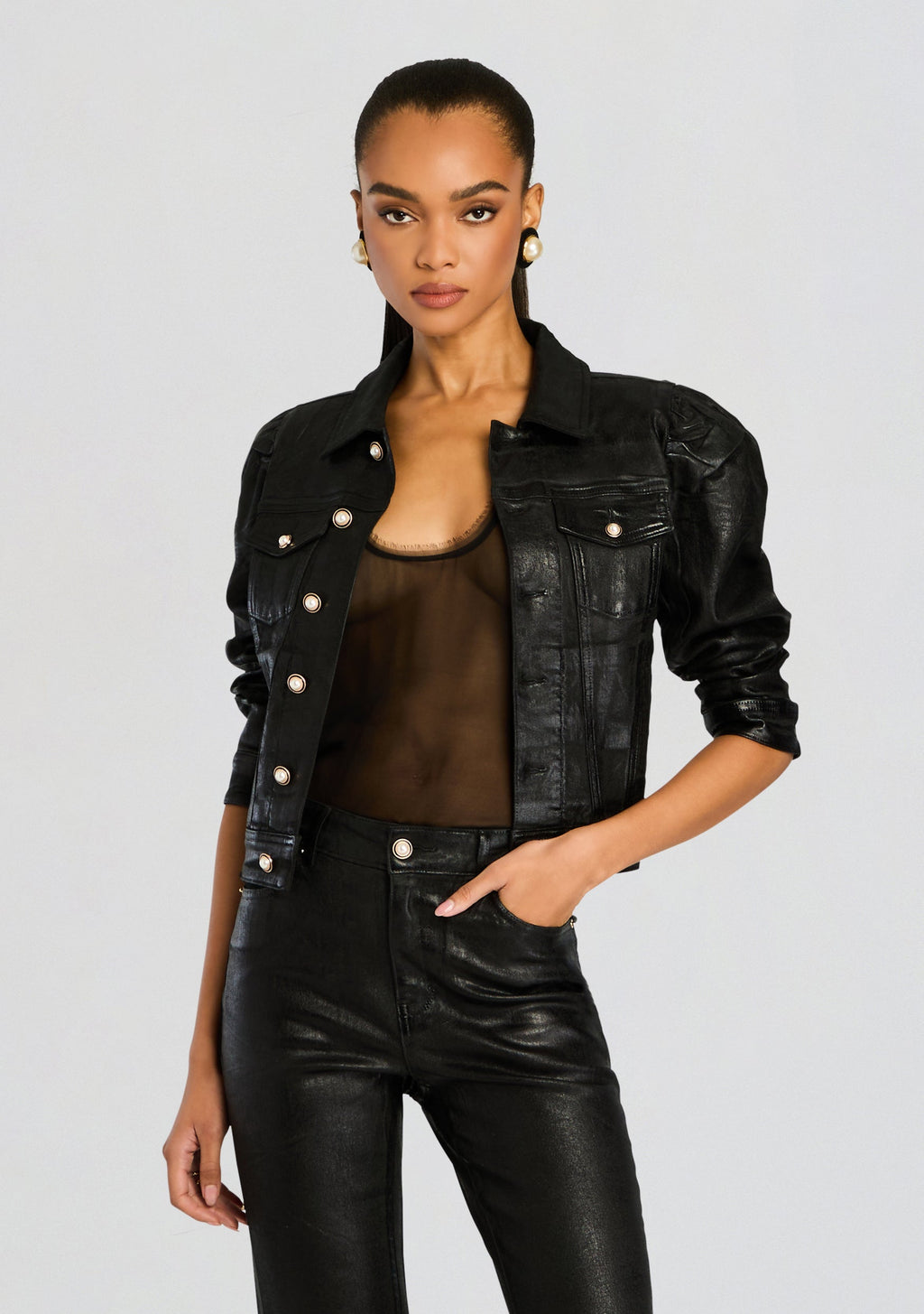 Ada Denim Jacket by retrofête in Liquid Black, product image 1
