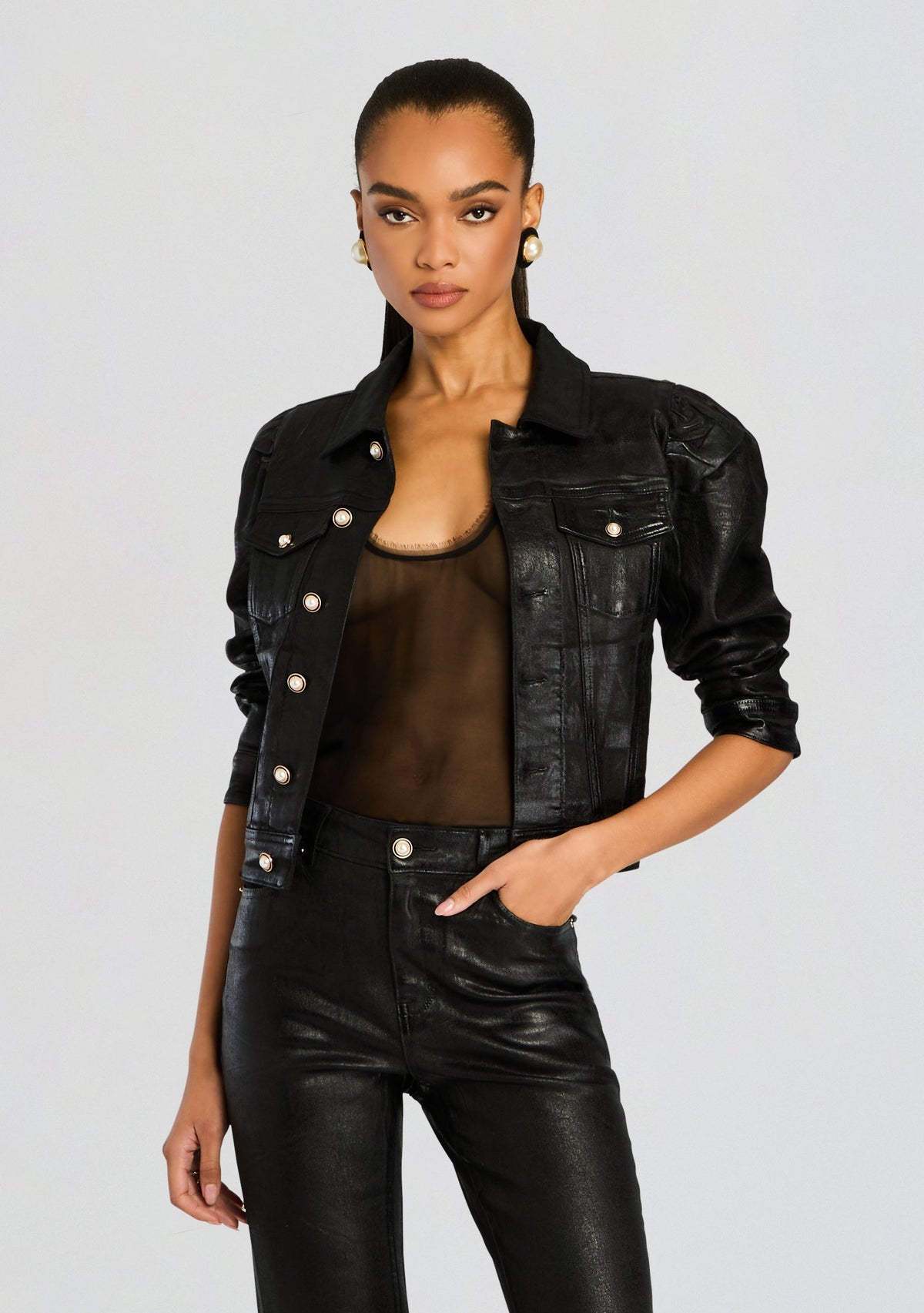 Ada Denim Jacket by retrofête in Liquid Black, product image 1