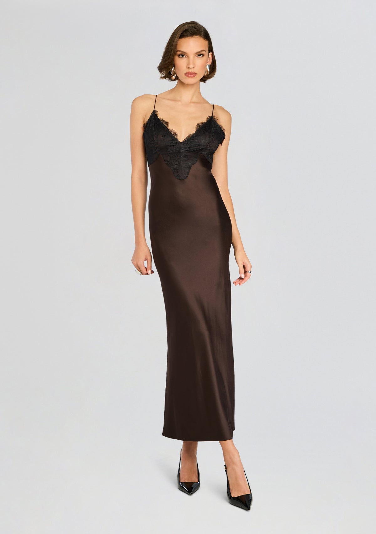 Grenache Satin Maxi Dress by SEROYA in Ash Brown, product image 1