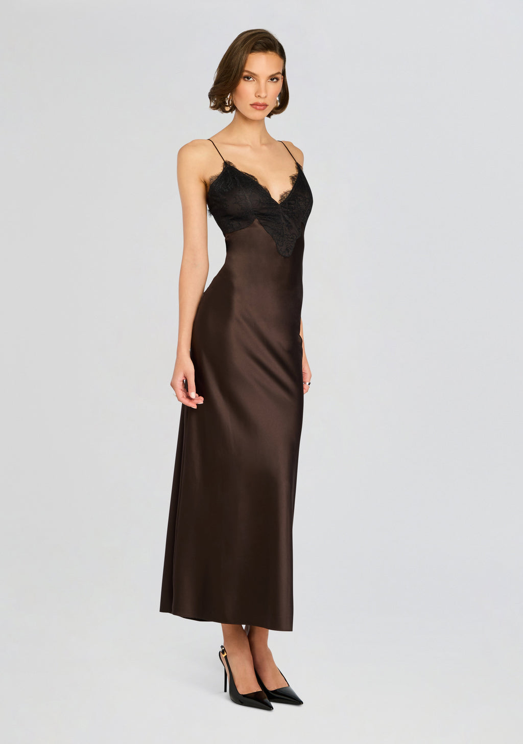 Grenache Satin Maxi Dress by SEROYA in Ash Brown, product image 3