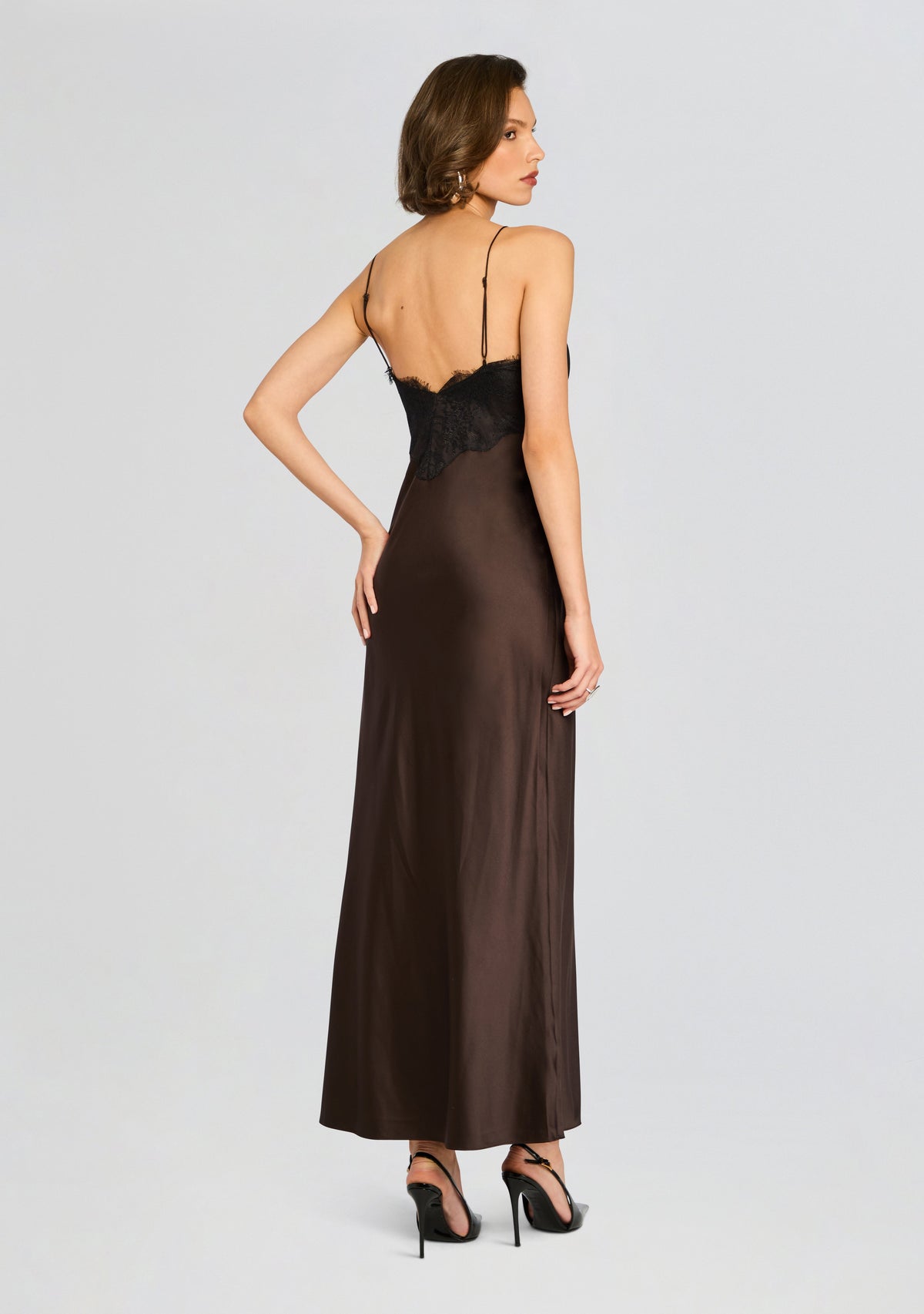 Grenache Satin Maxi Dress by SEROYA in Ash Brown, product image 4