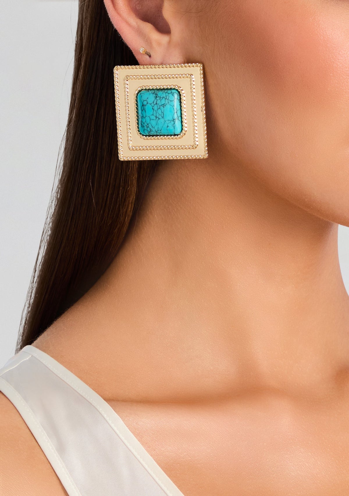 Umbriana Turquoise Earrings by retrofête in Turquoise/Gold, product image 4