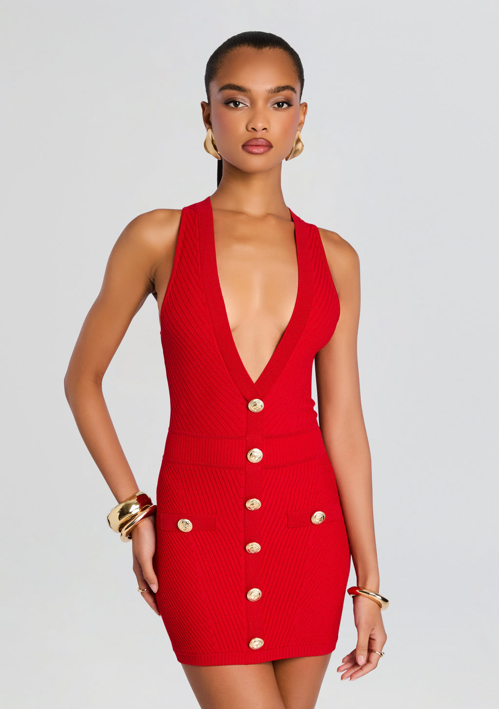 Ellison Metallic Rib Knit Dress by retrofête in Metallic Fiery Red, product image 6