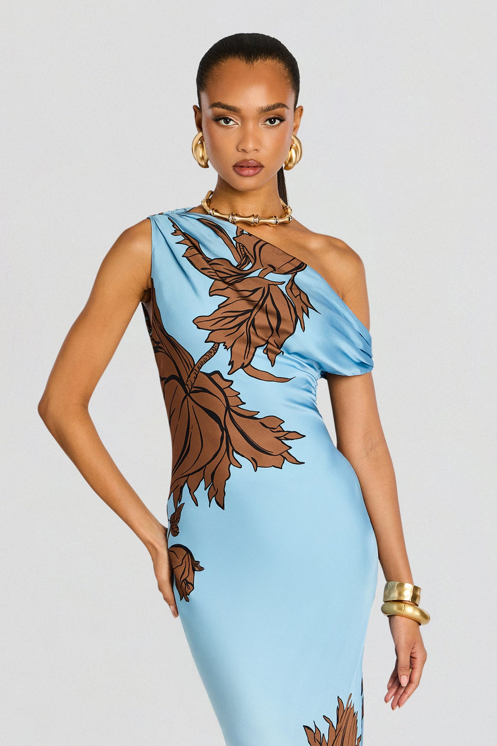 Cady One Shoulder Maxi Dress by Rococo Sand in Blue, product image 5