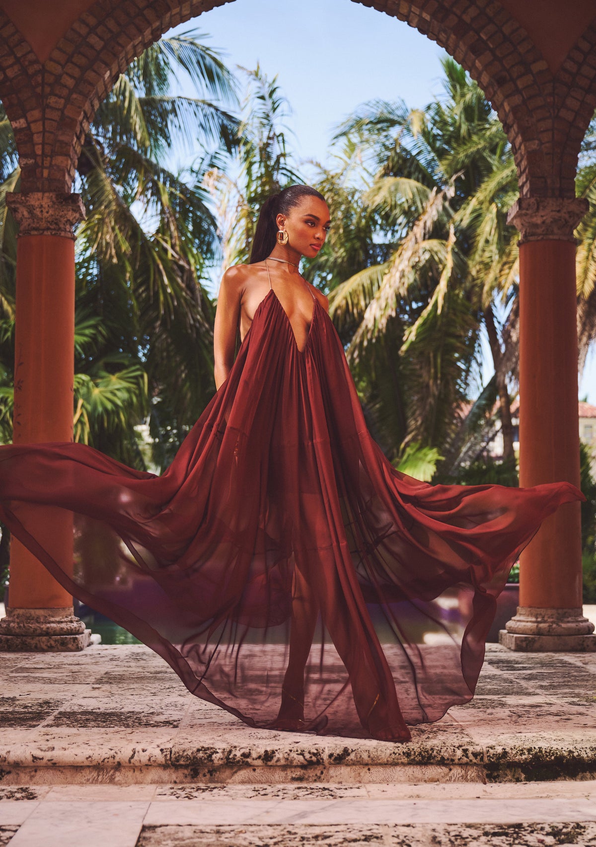 Arlet Chiffon Dress by retrofête in Chestnut, product image 2