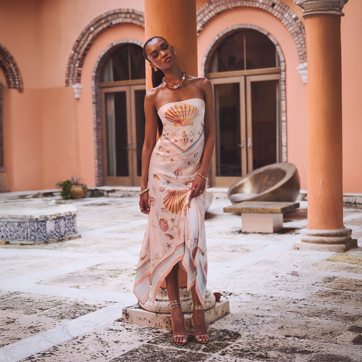 Marzanna Silk Dress by retrofête in Shell Foulard, product image 2