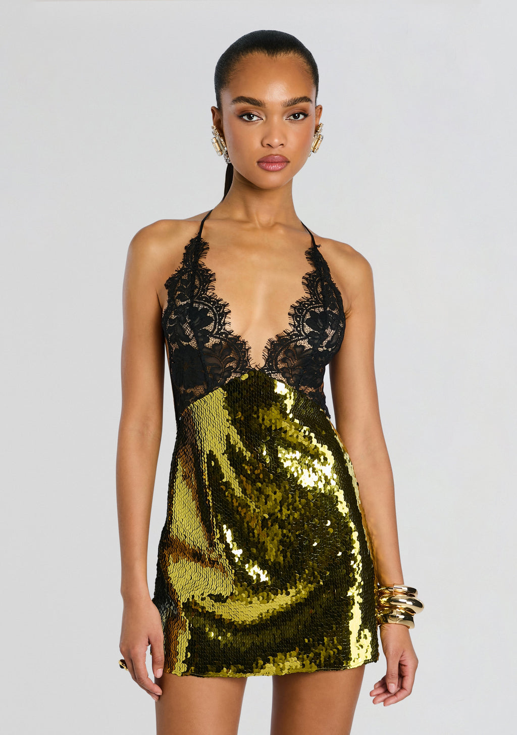Edda Lace Embellished Dress by retrofête in Ochre/Black, product image 5