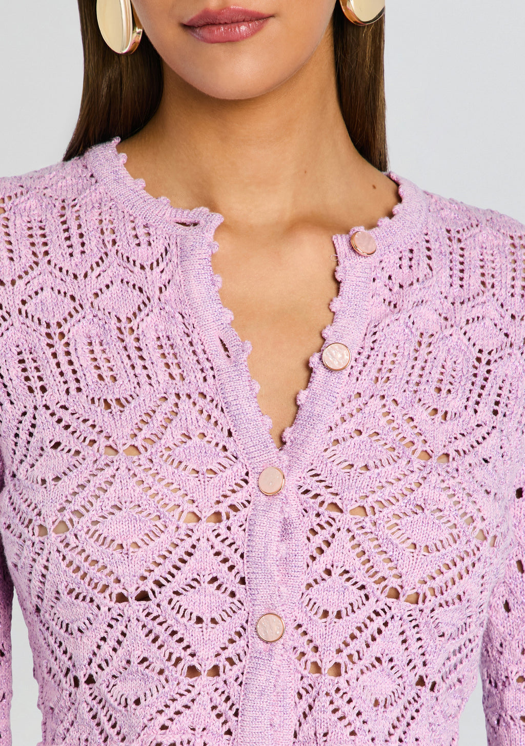 Giuliana Metallic Crochet Cardigan by retrofête in Metallic Lavande, product image 3
