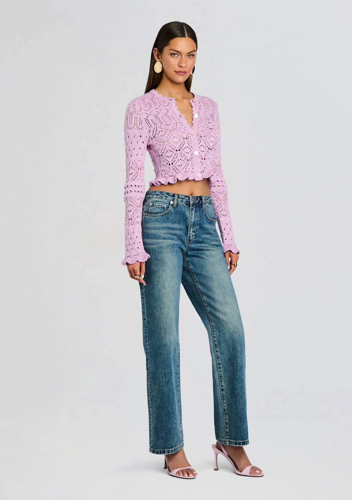 Giuliana Metallic Crochet Cardigan by retrofête in Metallic Lavande, product image 4