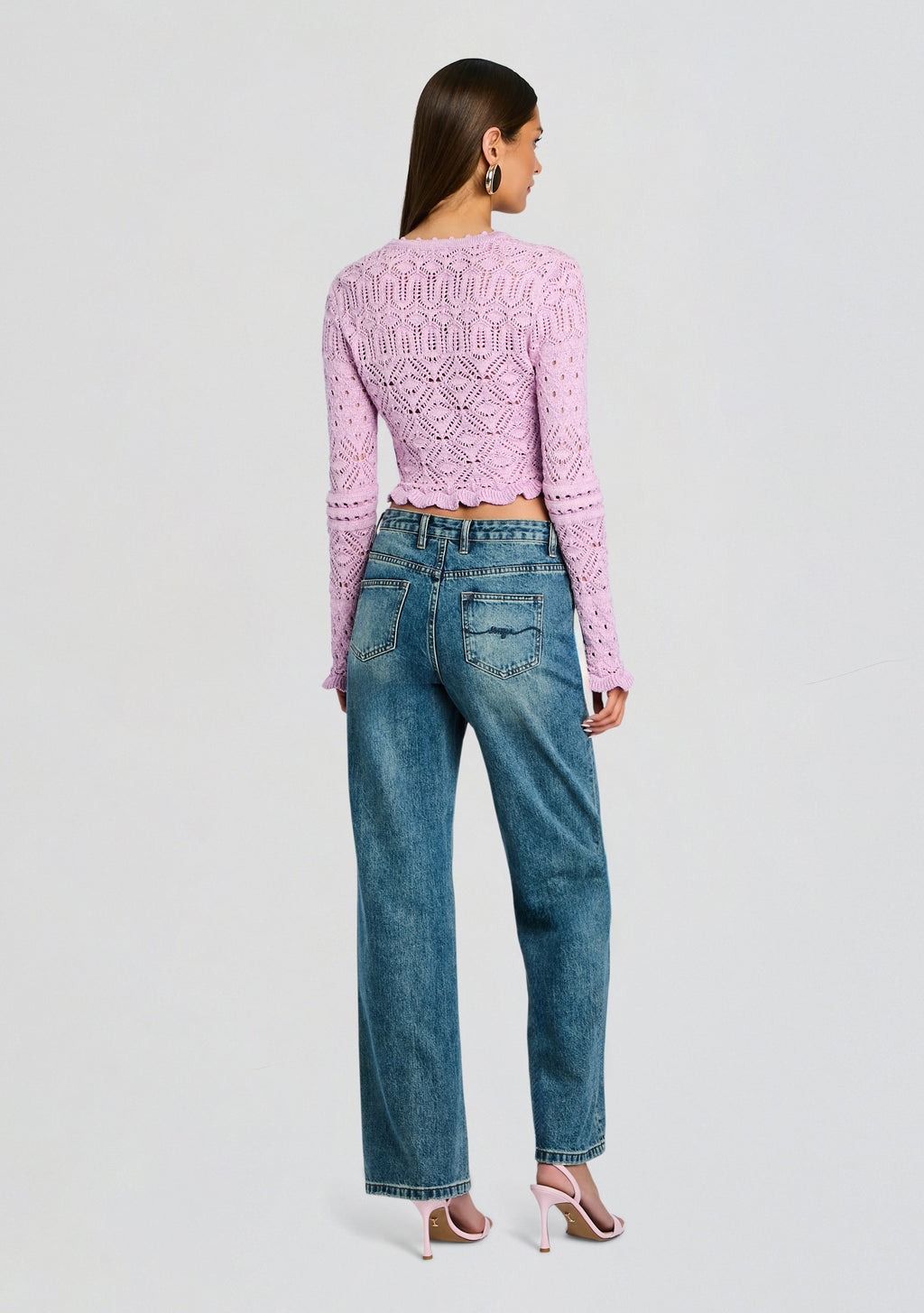 Giuliana Metallic Crochet Cardigan by retrofête in Metallic Lavande, product image 5