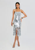Nalu Sequin Fringe Crochet Dress by retrofête in White/Silver, product image 1