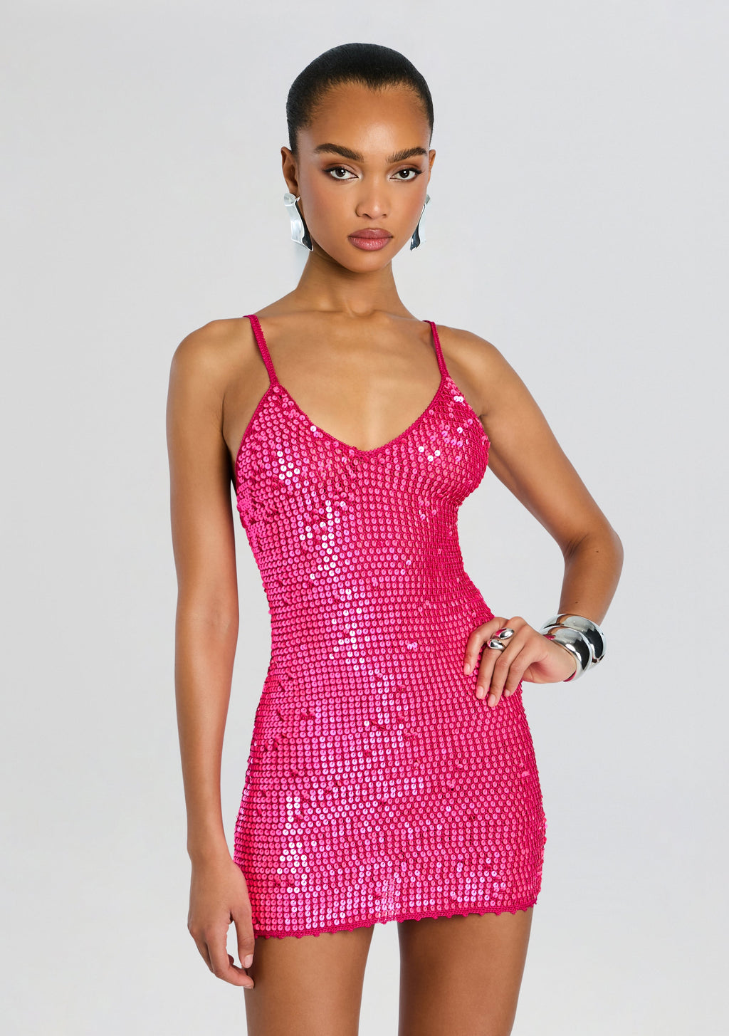 Renata Sequin Crochet Dress by retrofête in Hyper Pink, product image 5