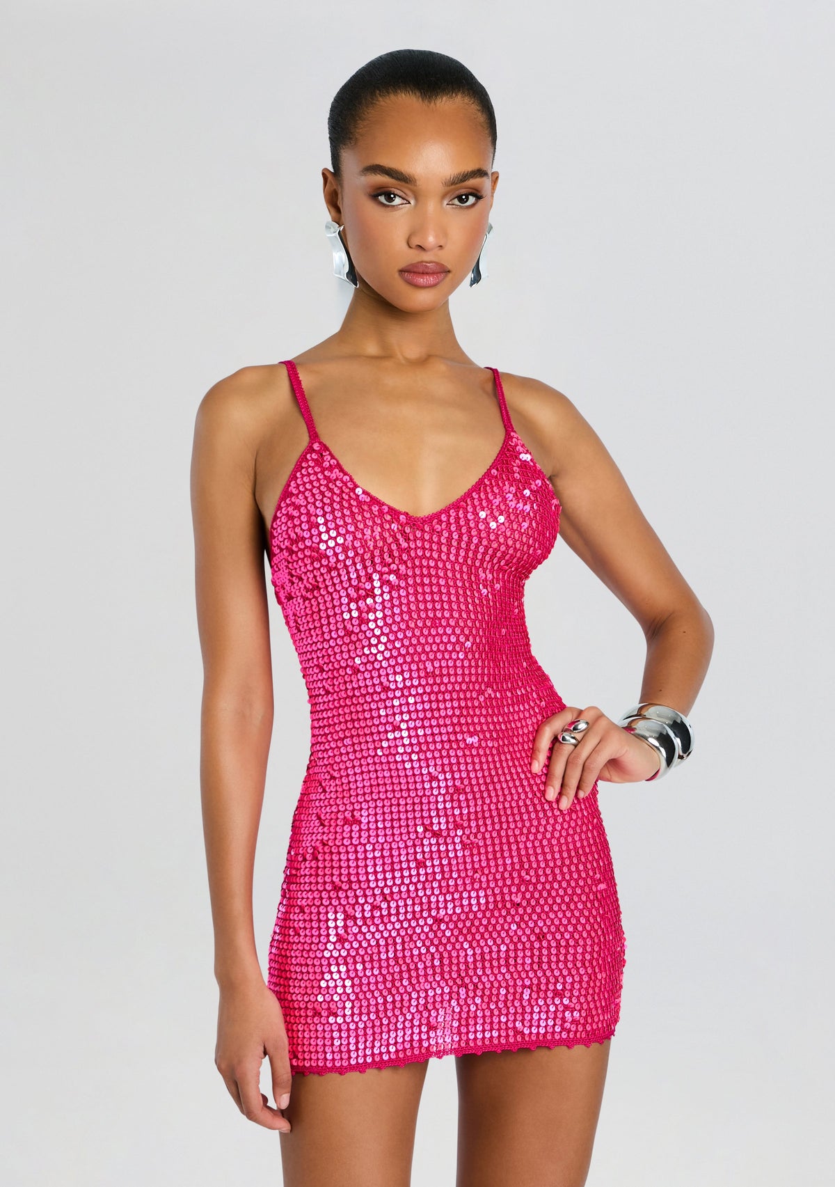 Renata Sequin Crochet Dress by retrofête in Hyper Pink, product image 5