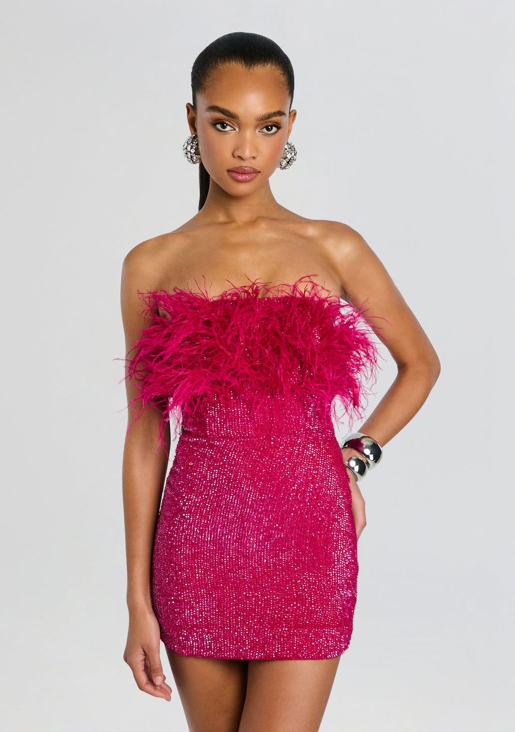 Torin Sequin Feather Dress by retrofête in Fuchsia, product image 5