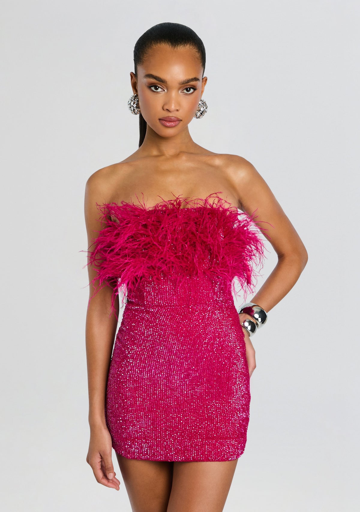 Torin Sequin Feather Dress by retrofête in Fuchsia, product image 5