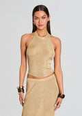 Minnie Metallic Knit Halter Top by SEROYA in Gold, product image 1