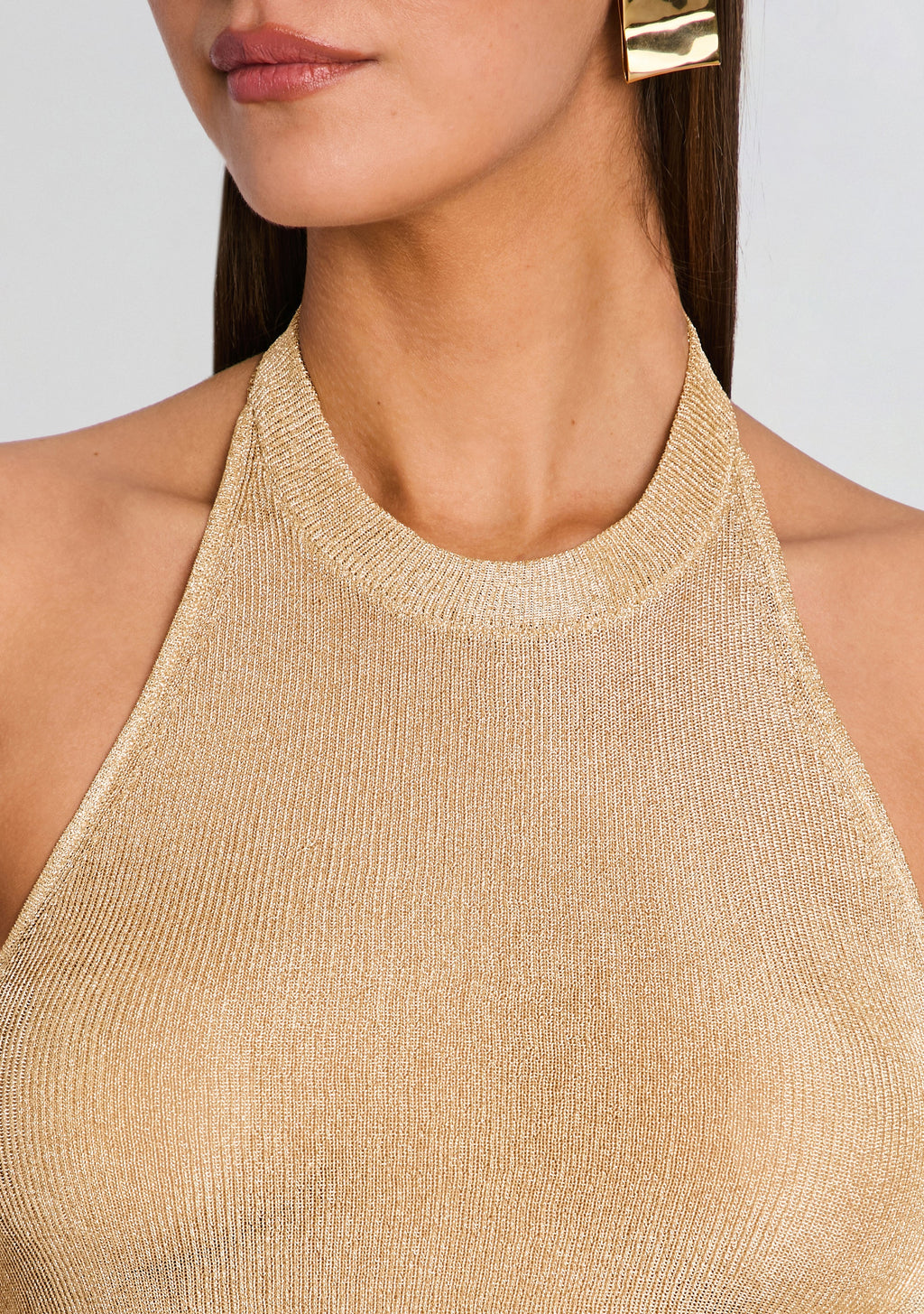 Minnie Metallic Knit Halter Top by SEROYA in Gold, product image 3