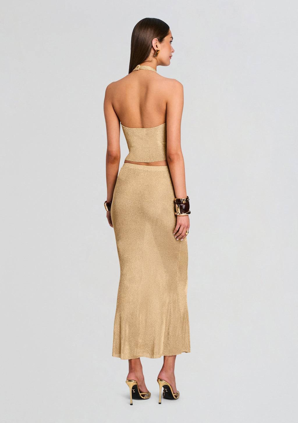 Harmony Metallic Knit Skirt by SEROYA in Gold, product image 5
