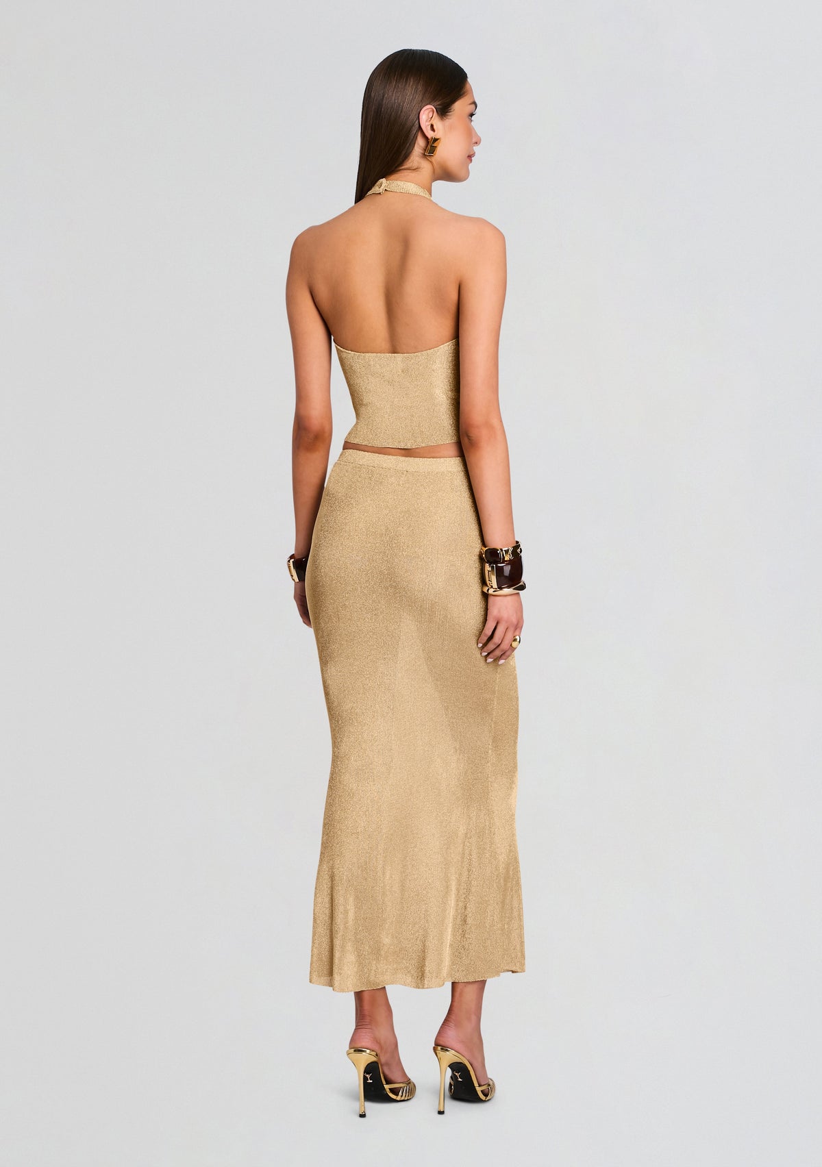 Harmony Metallic Knit Skirt by SEROYA in Gold, product image 5