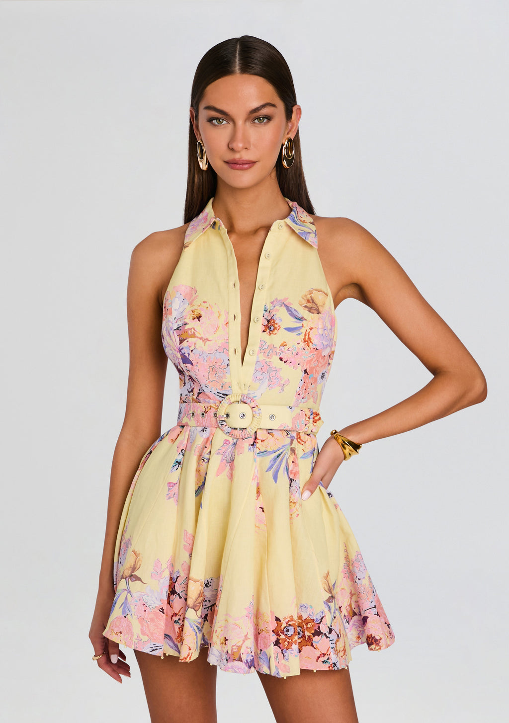Kysha Short Dress with Belt Buckle by Hemant & Nandita in Yellow, product image 5