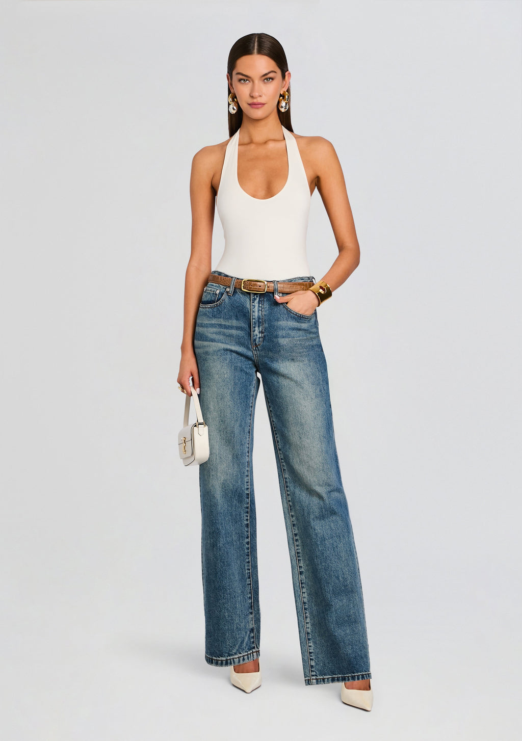 Bamboo Halter Bodysuit by Sans Faff in White, product image 2