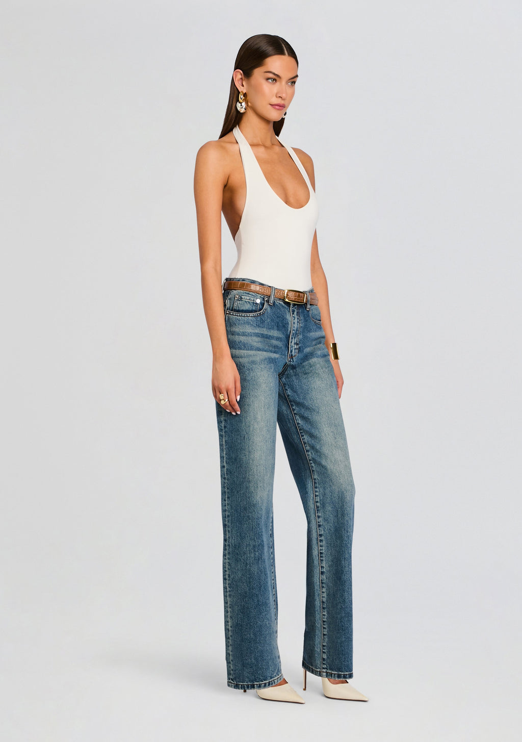 Bamboo Halter Bodysuit by Sans Faff in White, product image 4