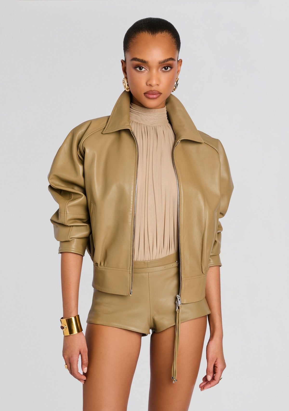 Mariel Leather Jacket by retrofête in Musgo, product image 1
