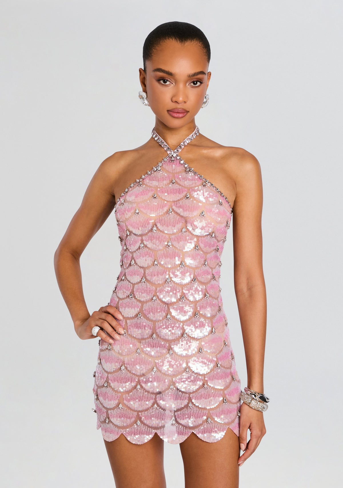 Ninette Sequin Embroidered Mini Dress by retrofête in Rosa, product image 5