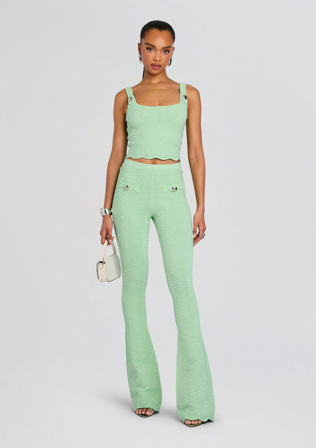 Aloe Metallic Rib Knit Top by retrofête in Metallic Mint, product image 2