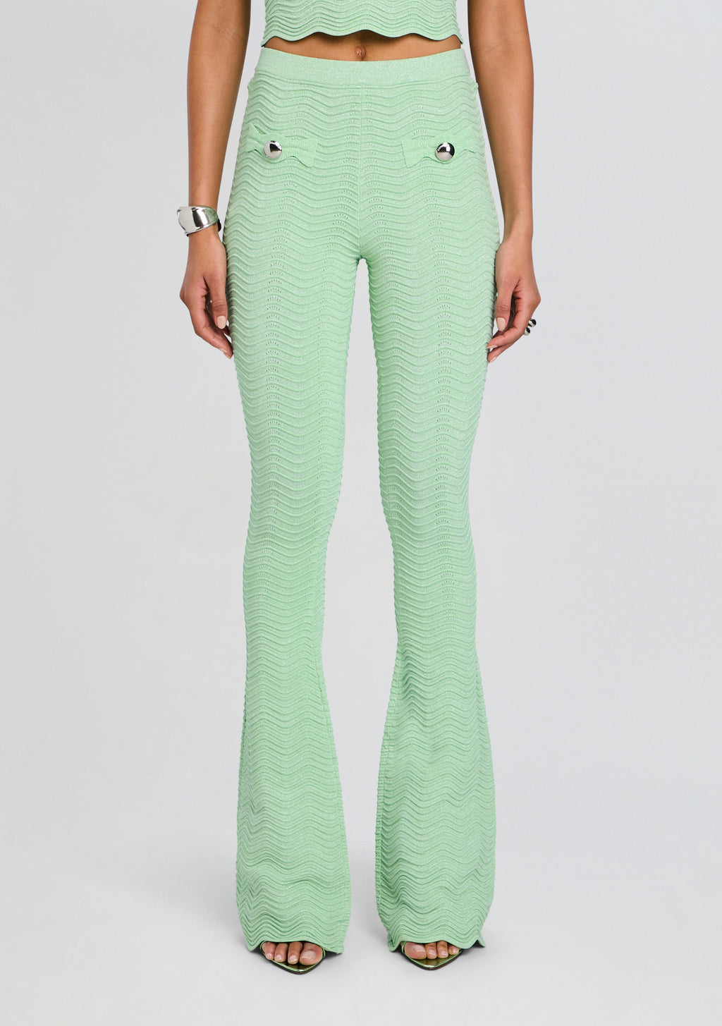 Joliet Metallic Rib Knit Pant by retrofête in Metallic Mint, product image 1