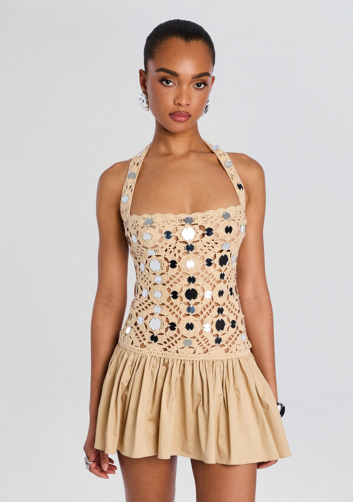 Aliane Crochet Dress by retrofête in Metallic Ivory, product image 5