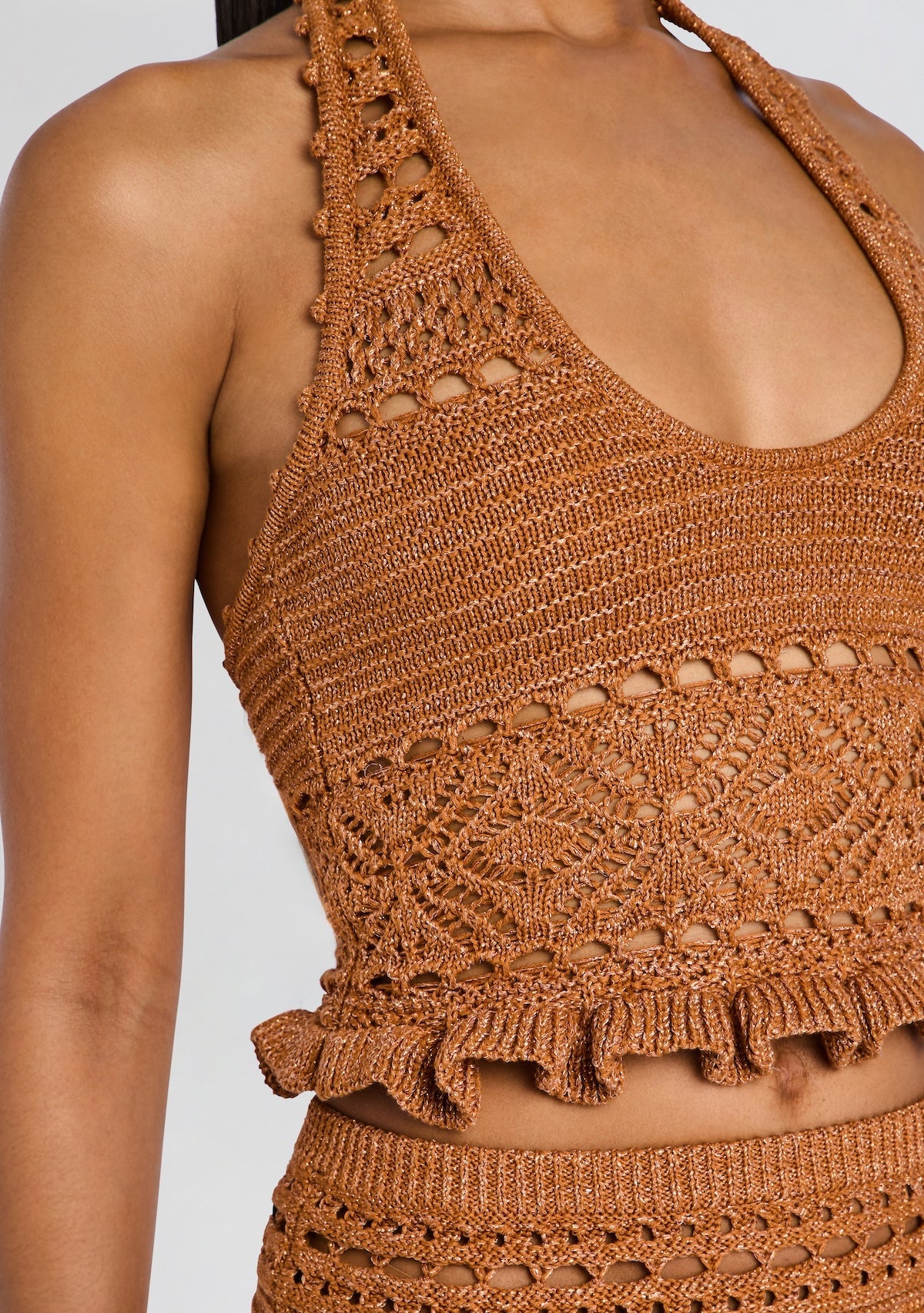 Laurine Metallic Crochet Top by retrofête in Metallic Rust, product image 3