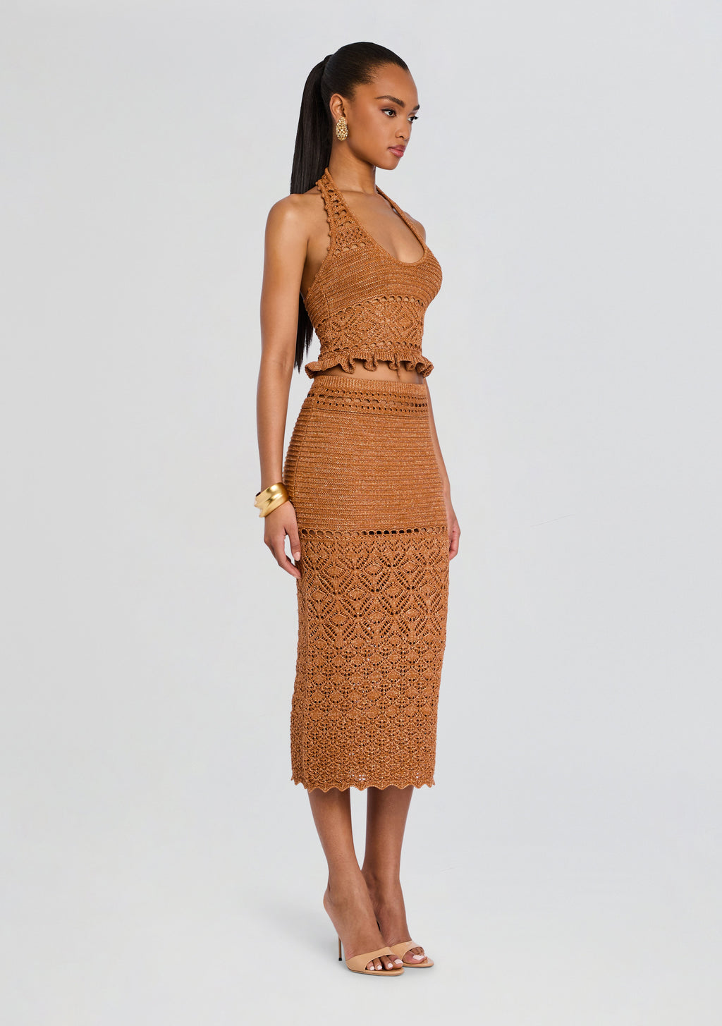 Laurine Metallic Crochet Top by retrofête in Metallic Rust, product image 4