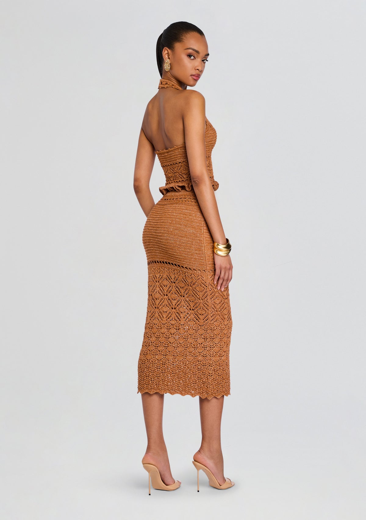 Laurine Metallic Crochet Top by retrofête in Metallic Rust, product image 5