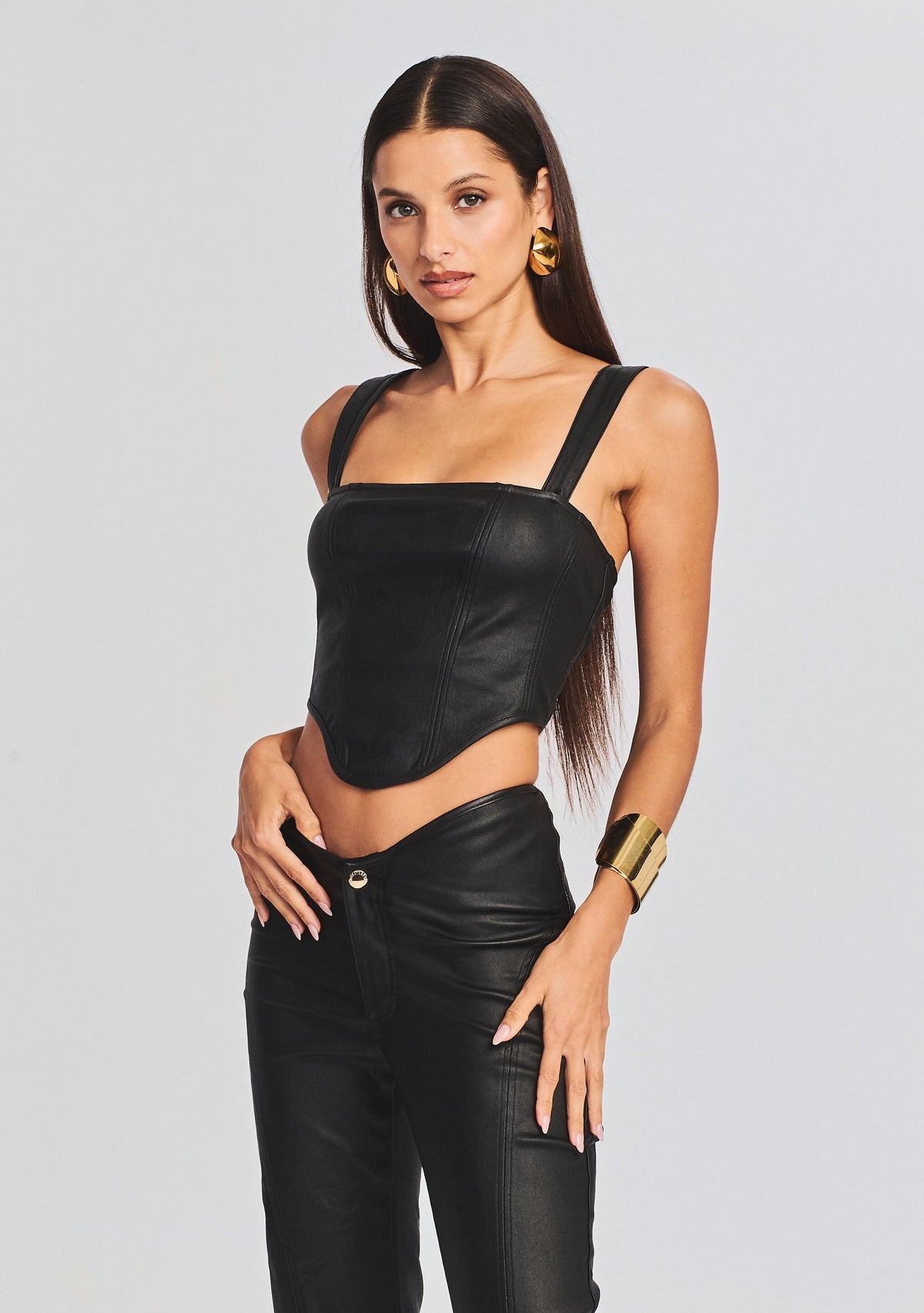Jaylee Coated Denim Top by retrofête in Coated Black, product image 1
