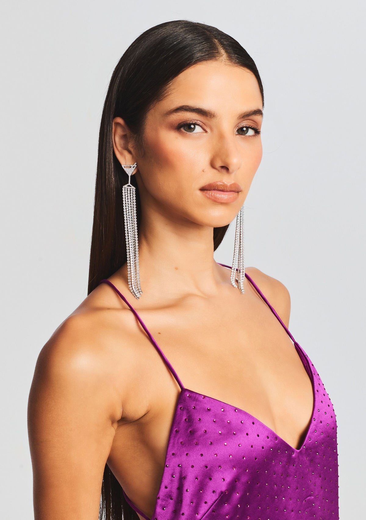 Martini Drop Crystal Earring by retrofête in Silver, product image 2