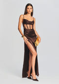 Rosa Corset Dress by retrofête in Dark Chocolate, product image 1
