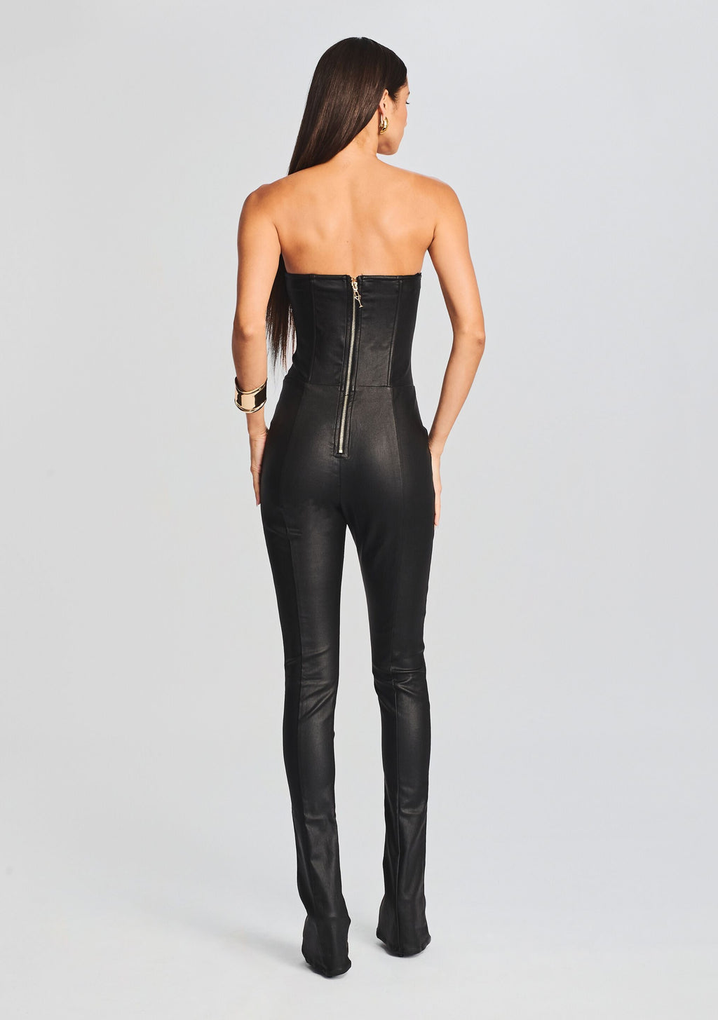 Brinley Coated Denim Jumpsuit by retrofête in Coated Black, product image 4