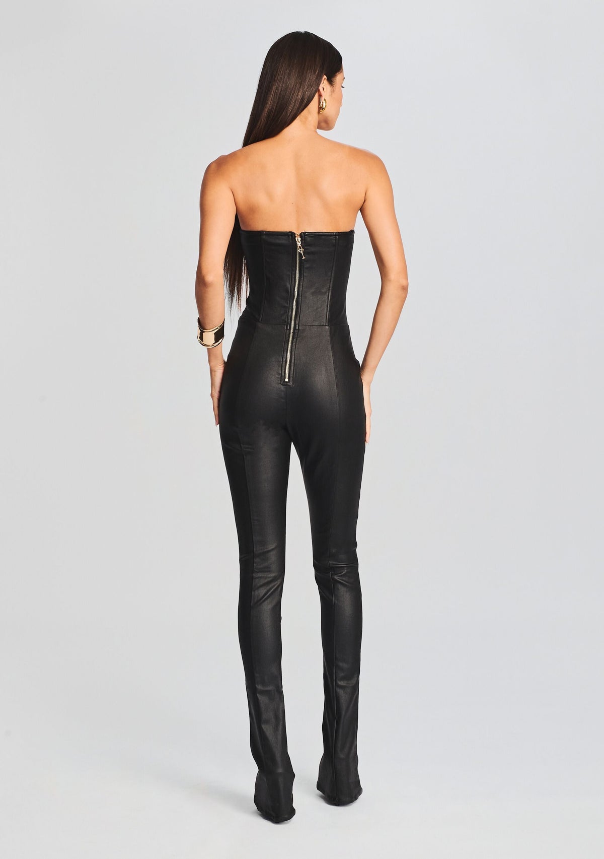 Brinley Coated Denim Jumpsuit by retrofête in Coated Black, product image 4