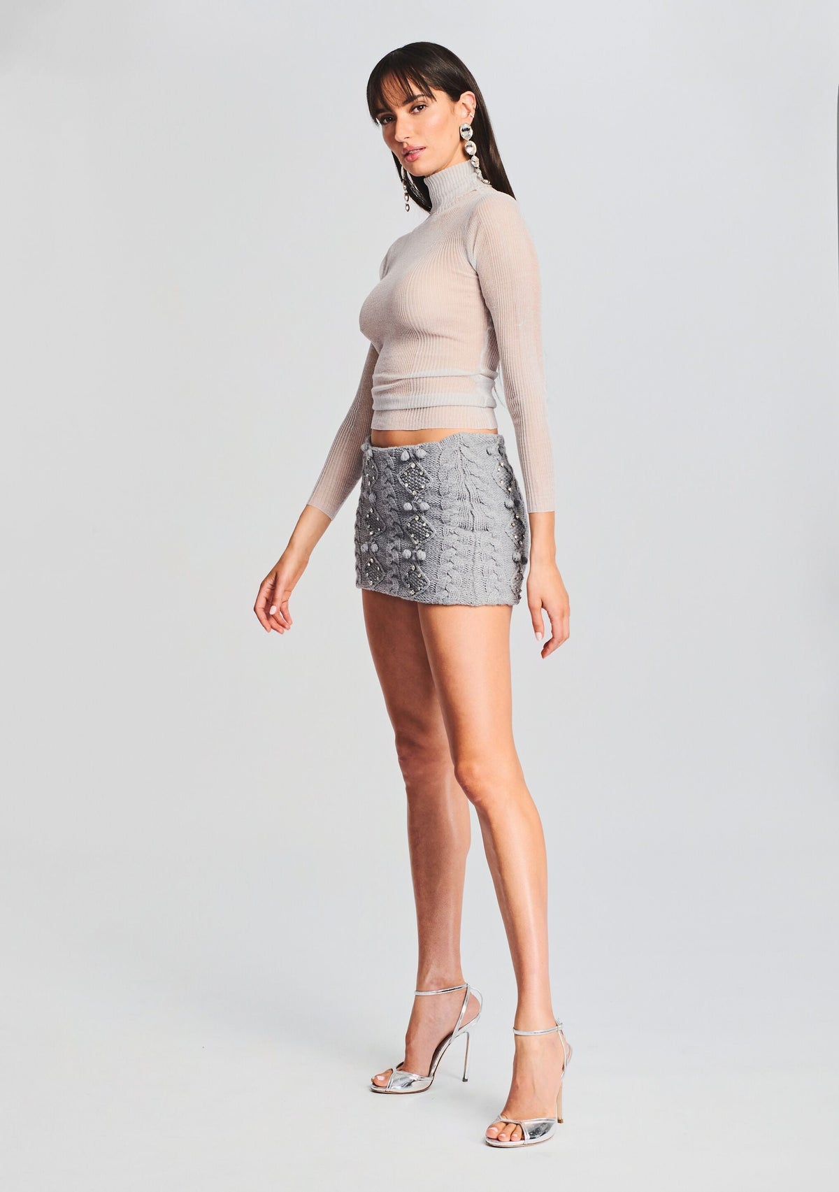 Brooke Embellished Knit Skirt by retrofête in Chelsea Gray, product image 3