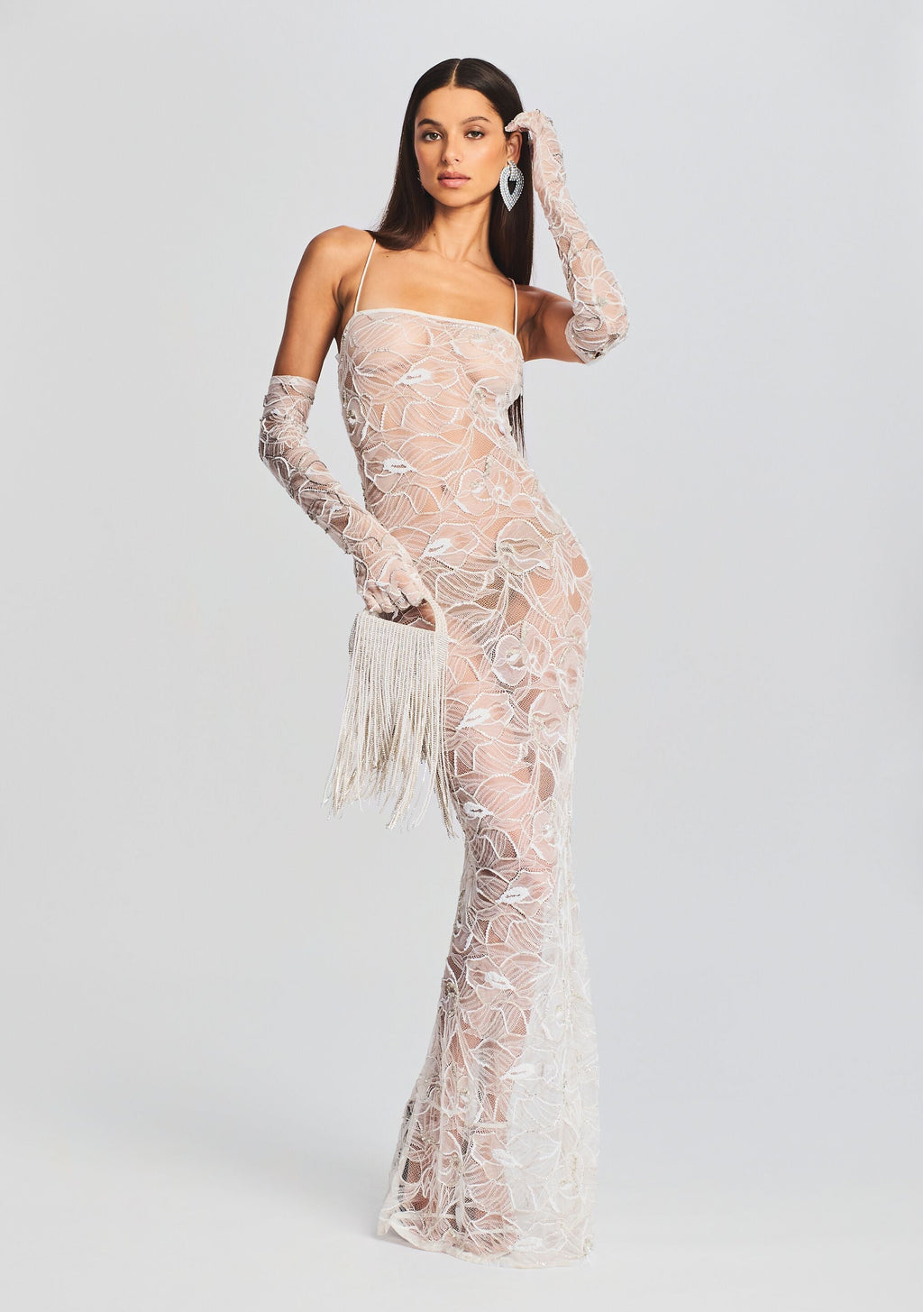 Ruby Embellished Lace Dress by retrofête in White, product image 1