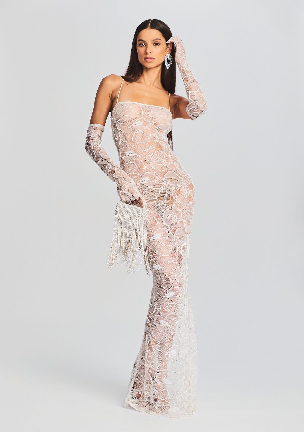 Ruby Embellished Lace Dress by retrofête in White, product image 1