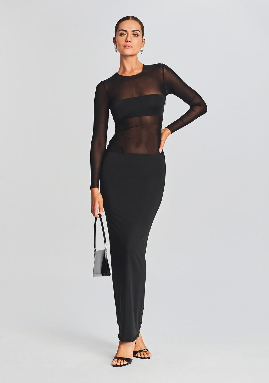 Silver Maxi Dress by SEROYA in Black, product image 1