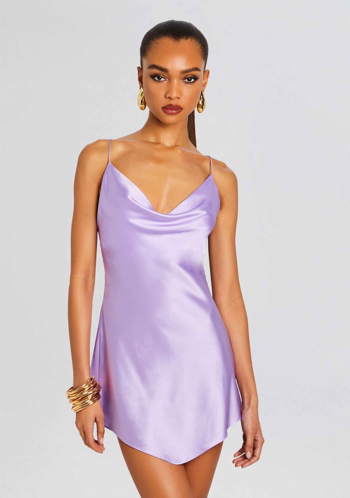 Pracilla Silk Mini Dress by SEROYA in Lilac, product image 2