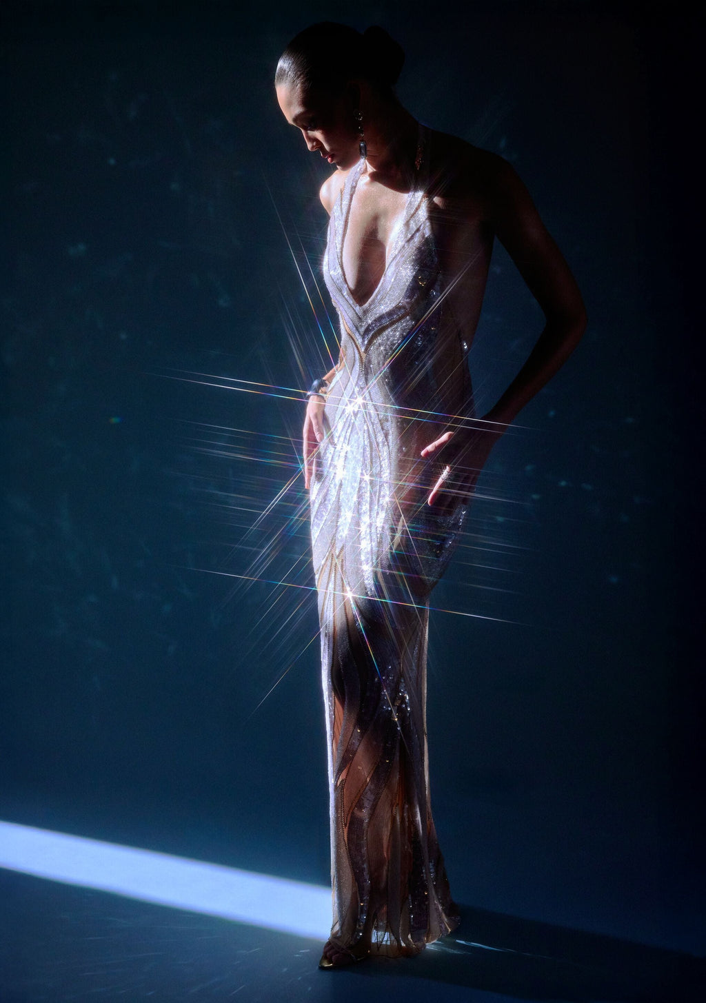 Emryn Embellished Dress by retrofête in Silver/Nude, product image 2