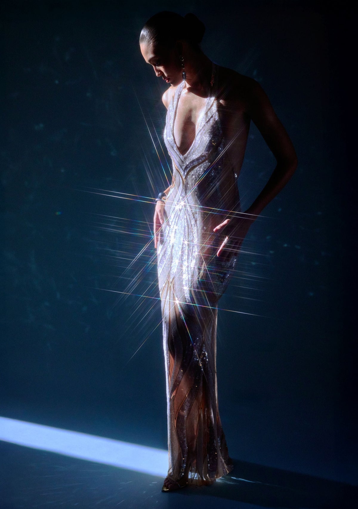 Emryn Embellished Dress by retrofête in Silver/Nude, product image 2
