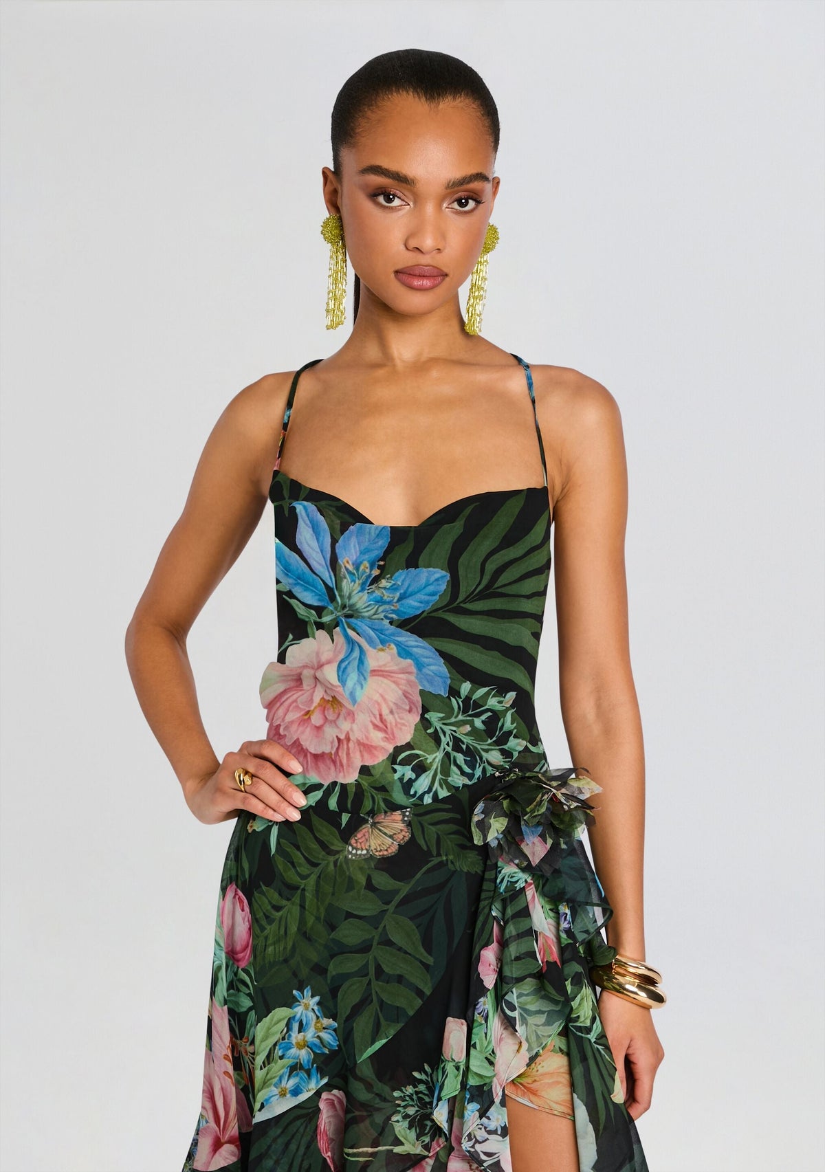 Samara Silk Chiffon Dress by retrofête in Noir Fleur Tropicale, product image 6