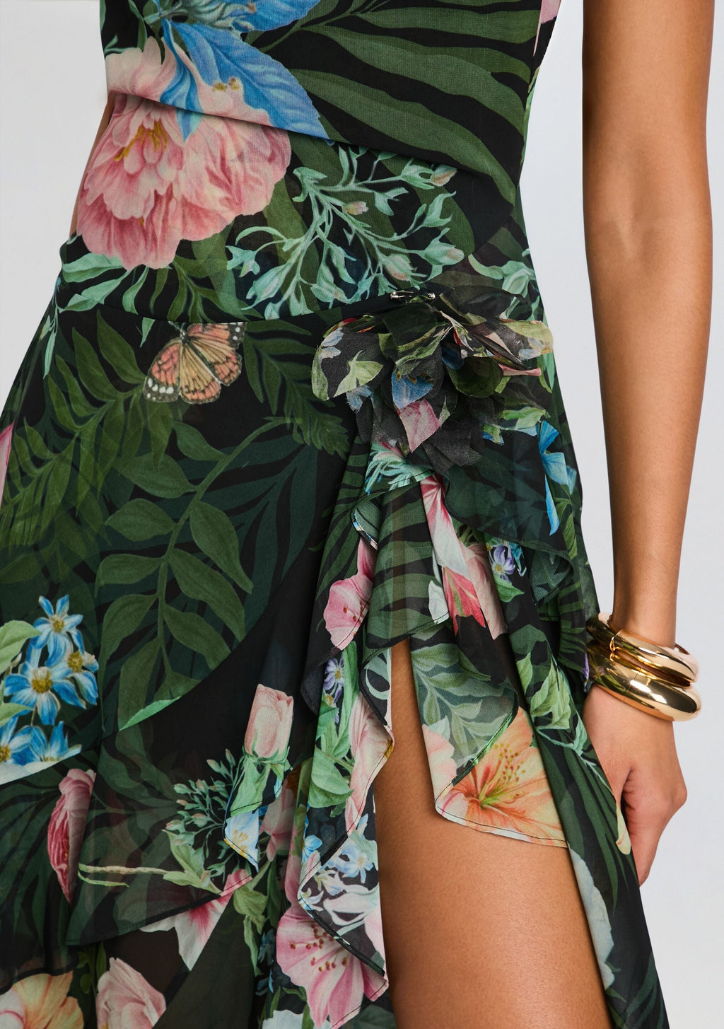 Samara Silk Chiffon Dress by retrofête in Noir Fleur Tropicale, product image 3