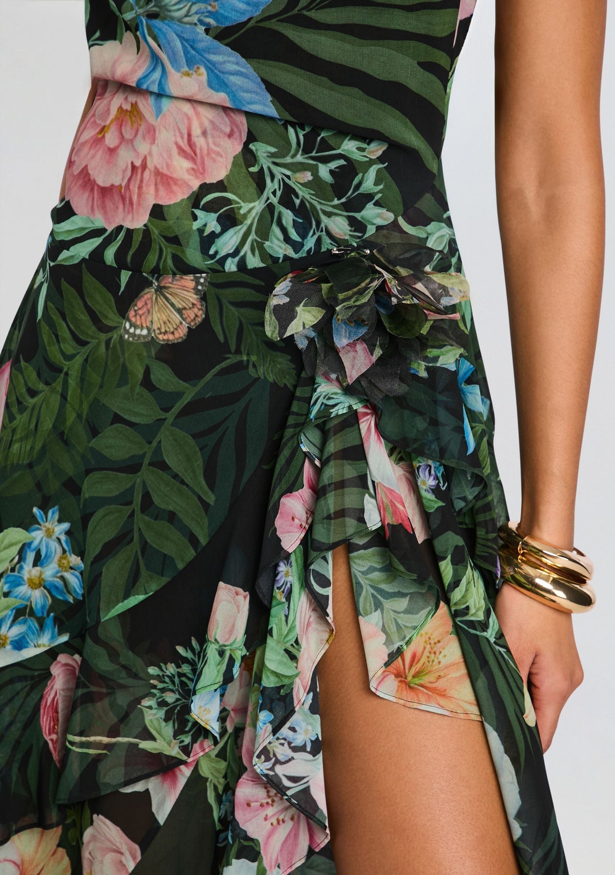 Samara Silk Chiffon Dress by retrofête in Noir Fleur Tropicale, product image 3